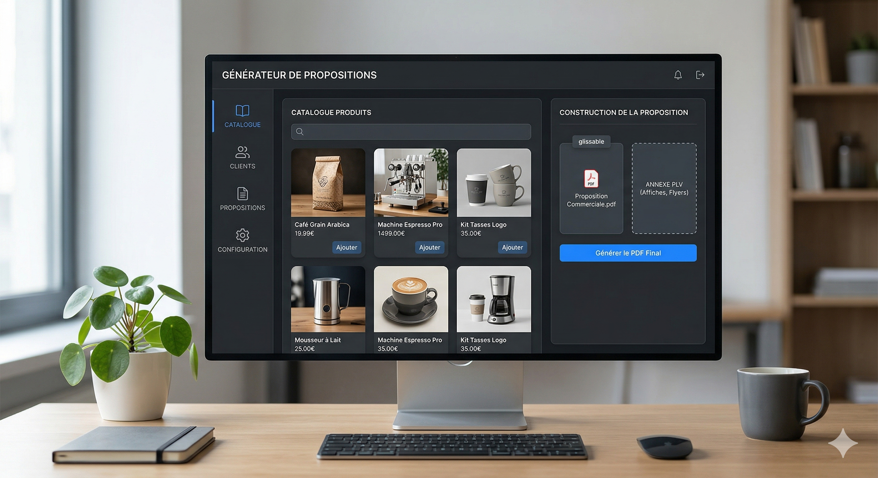 Interface dark mode du Générateur Propal